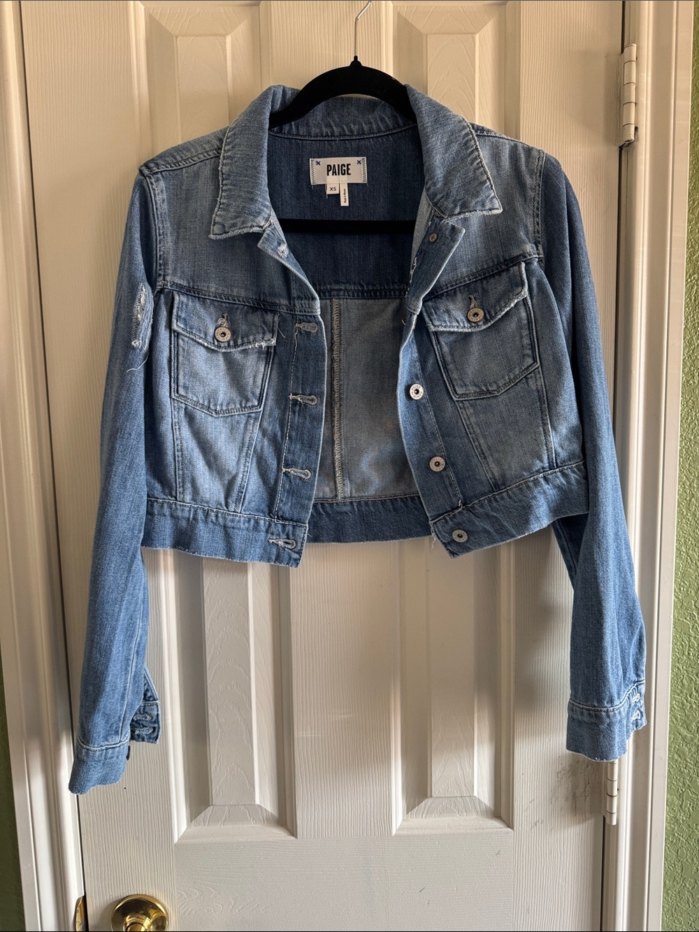PAIGE Medium Wash Cropped Jean Jacket